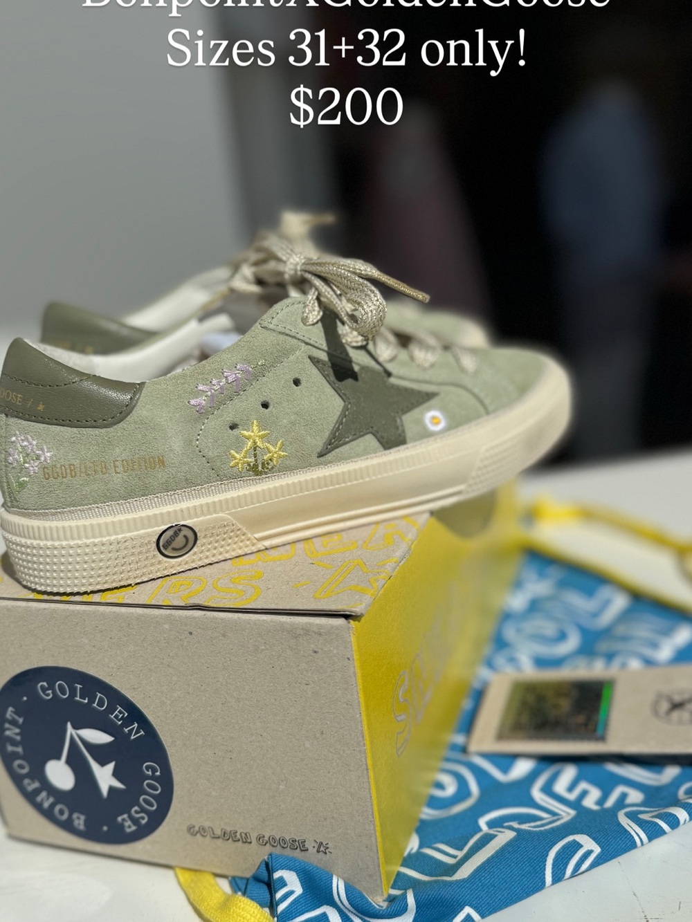 Bonpoint Golden Goose Kids Olive Suede Star Sneakers - Olive - Picture 4 of 6